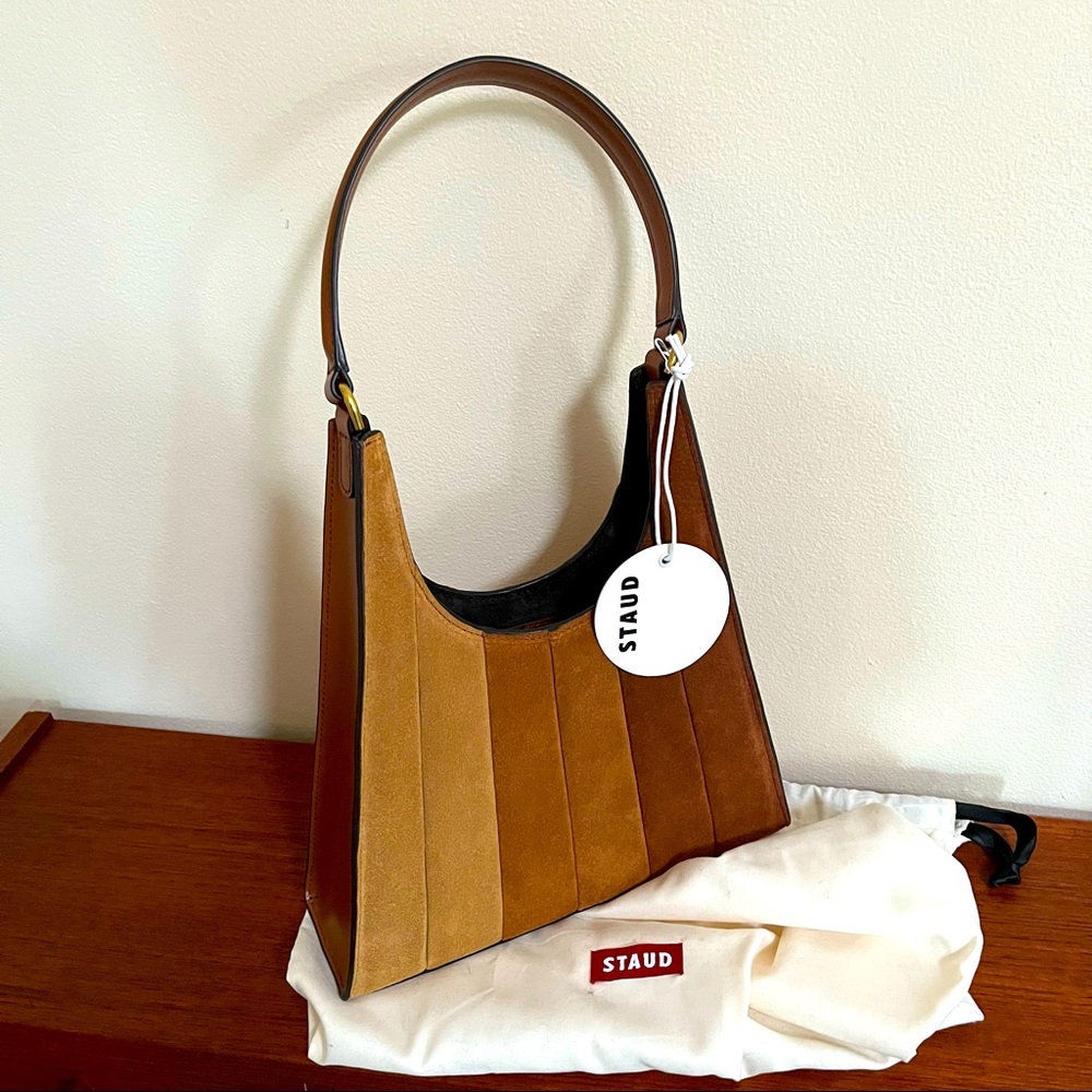 STAUD Rey Striped Suede Shoulder Bag NWT